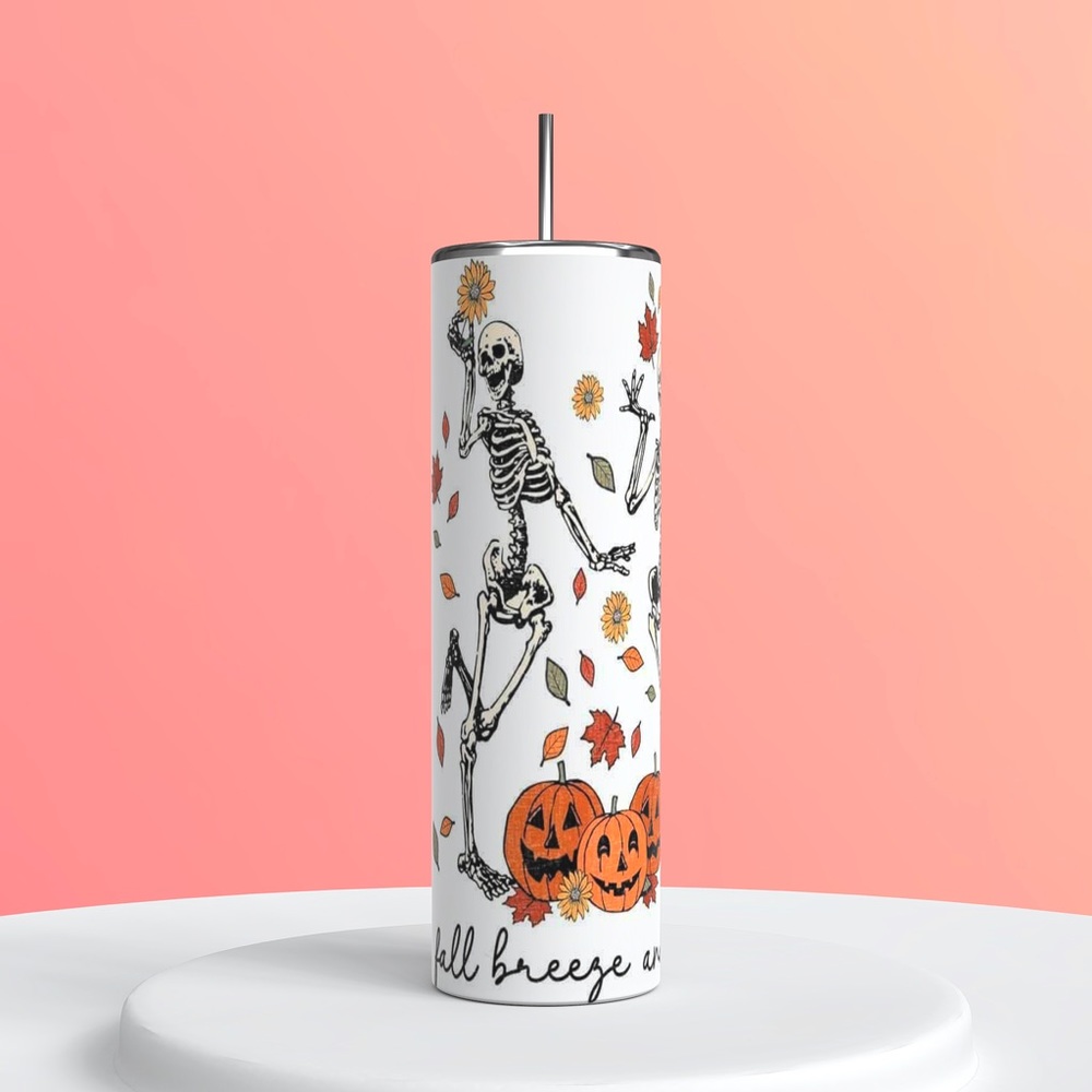 Fall breeze and autumn leaves skeleton tumbler